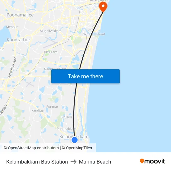 Kelambakkam Bus Station to Marina Beach map