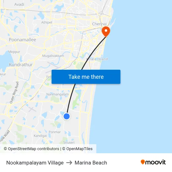 Nookampalayam Village to Marina Beach map