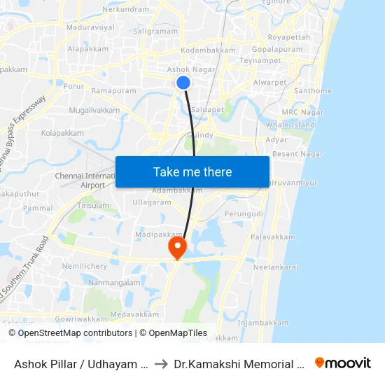 Ashok Pillar / Udhayam Theatre to Dr.Kamakshi Memorial Hospital map