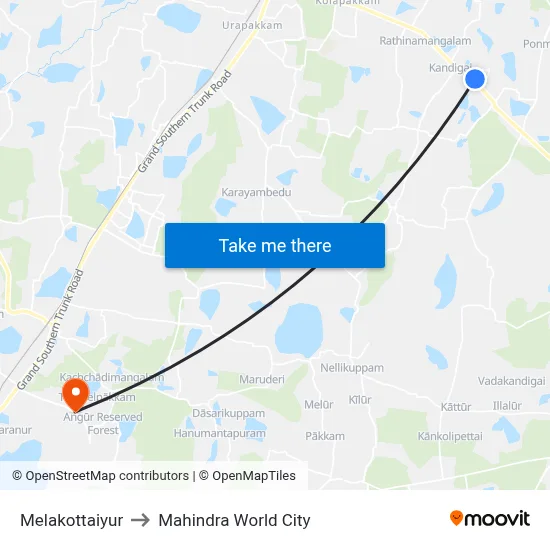 Melakottaiyur to Mahindra World City map
