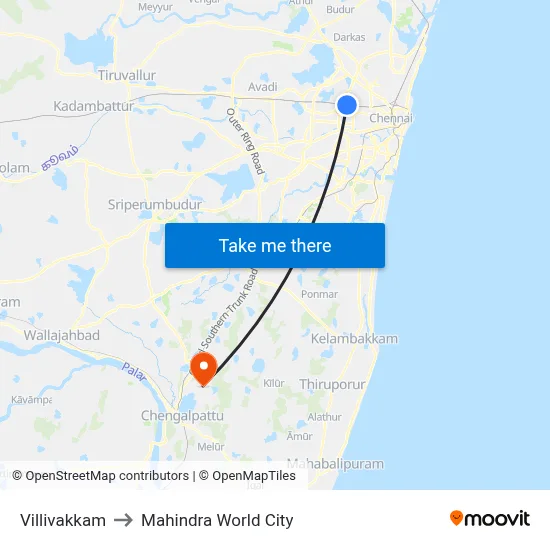Villivakkam to Mahindra World City map