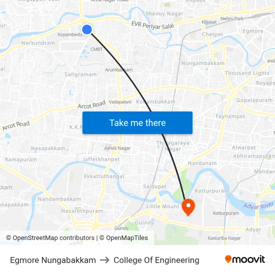 Egmore Nungabakkam to College Of Engineering map