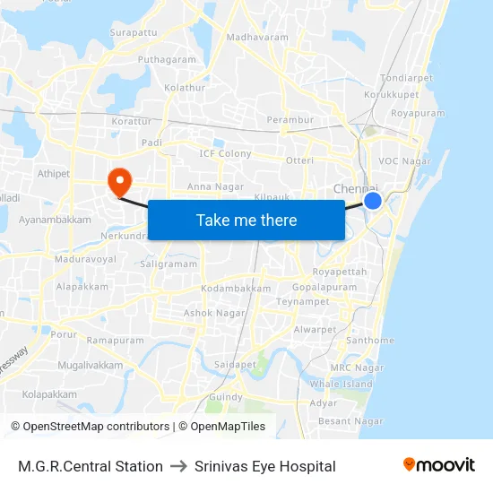 M.G.R.Central Station to Srinivas Eye Hospital map