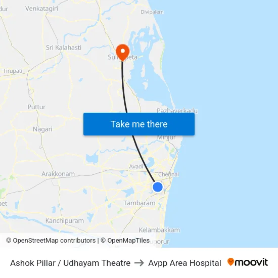Ashok Pillar / Udhayam Theatre to Avpp Area Hospital map