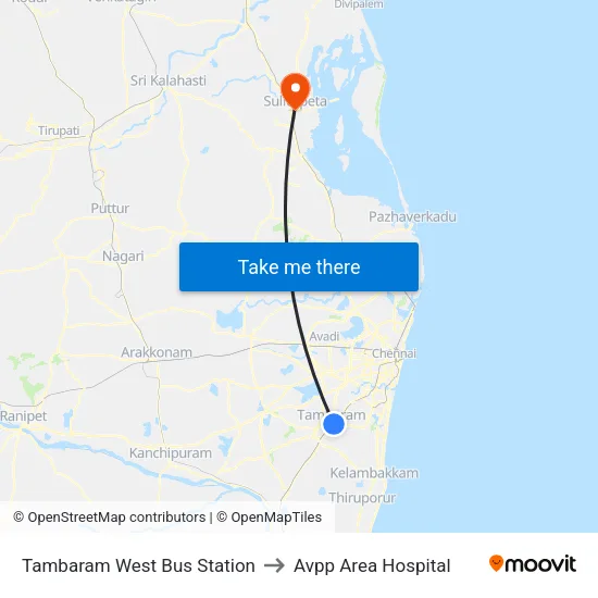 Tambaram West Bus Station to Avpp Area Hospital map