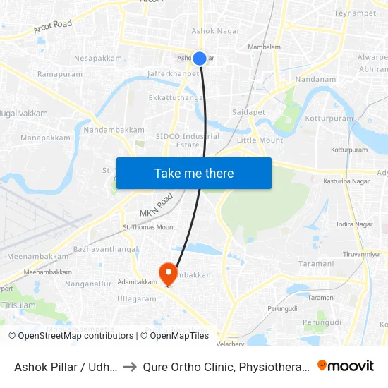 Ashok Pillar / Udhayam Theatre to Qure Ortho Clinic, Physiotherapy, X Ray & Pharmacy map