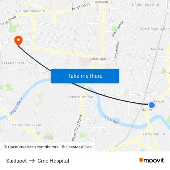 Saidapet to Cmc Hospital map
