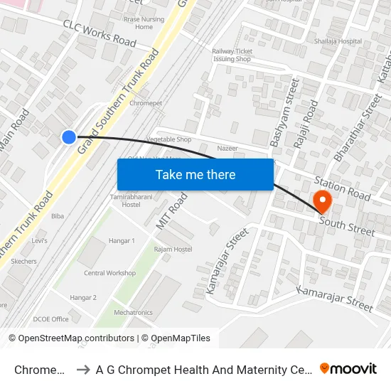 Chromepet to A G Chrompet Health And Maternity Centre map