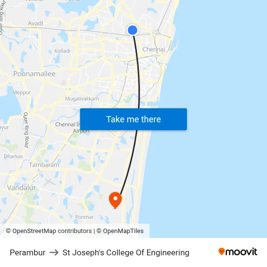 Perambur to St Joseph's College Of Engineering map