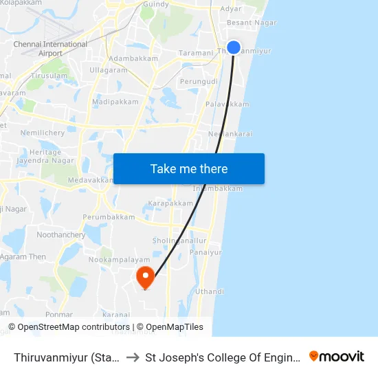 Thiruvanmiyur (Station) to St Joseph's College Of Engineering map