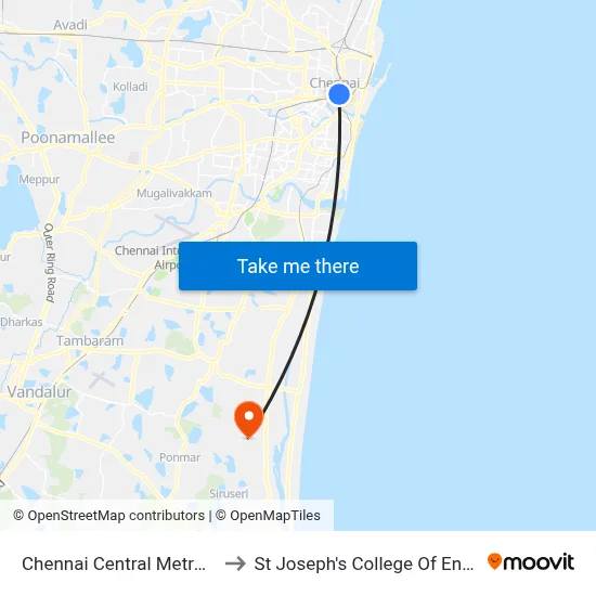 Chennai Central Metro Station to St Joseph's College Of Engineering map