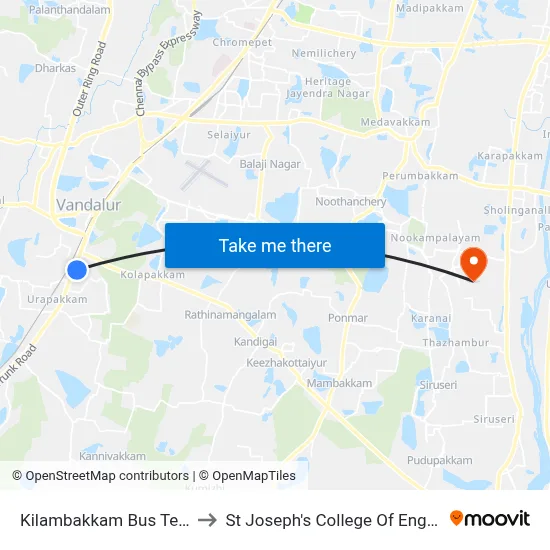 Kilambakkam Bus Terminal to St Joseph's College Of Engineering map