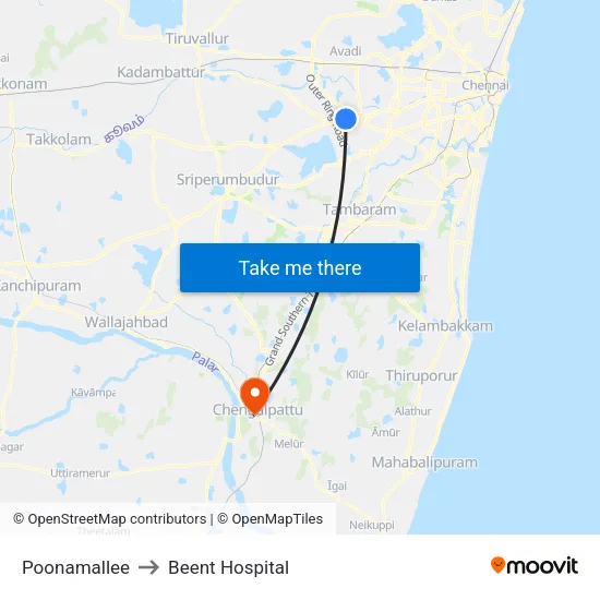 Poonamallee to Beent Hospital map