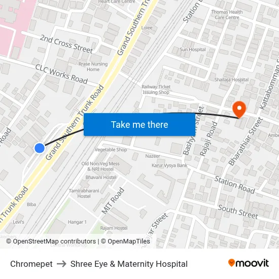 Chromepet to Shree Eye & Maternity Hospital map