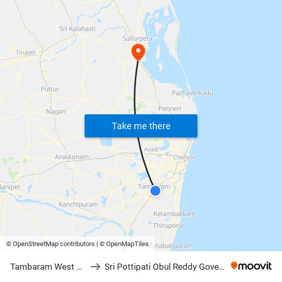 Tambaram West Bus Station to Sri Pottipati Obul Reddy Government Hospital map