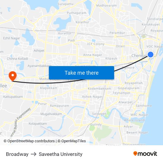 Broadway to Saveetha University map