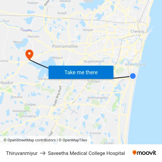 Thiruvanmiyur to Saveetha Medical College Hospital map