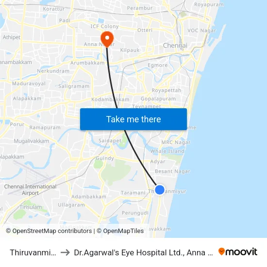 Thiruvanmiyur to Dr.Agarwal's Eye Hospital Ltd., Anna Nagar map