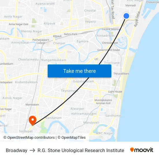 Broadway to R.G. Stone Urological Research Institute map