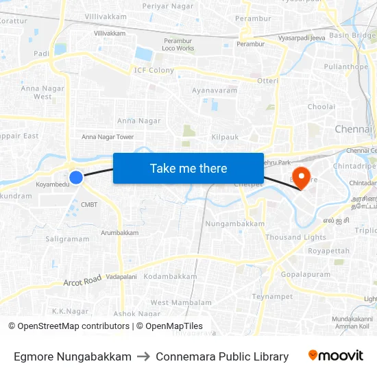 Egmore Nungabakkam to Connemara Public Library map