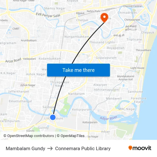 Mambalam Gundy to Connemara Public Library map