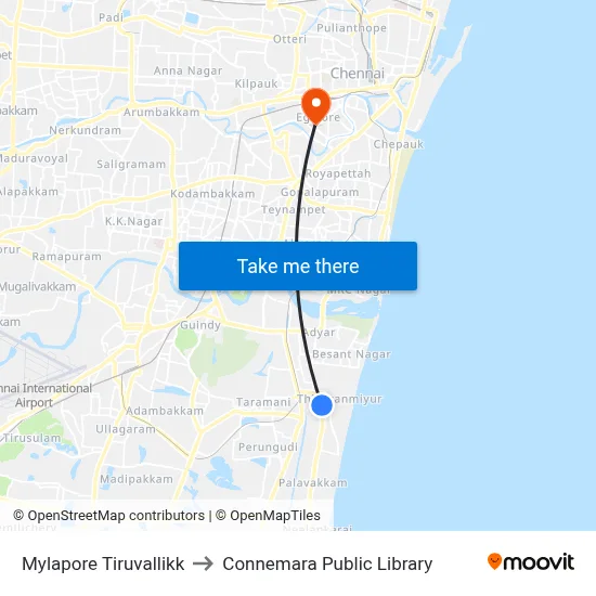Mylapore Tiruvallikk to Connemara Public Library map