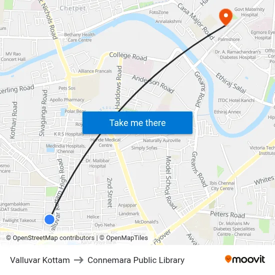 Valluvar Kottam to Connemara Public Library map