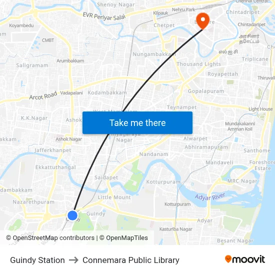 Guindy Station to Connemara Public Library map