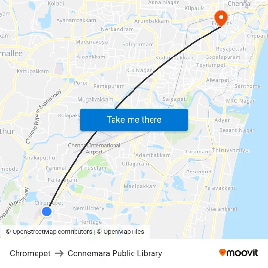 Chromepet to Connemara Public Library map