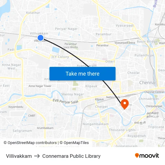 Villivakkam to Connemara Public Library map