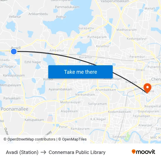 Avadi (Station) to Connemara Public Library map