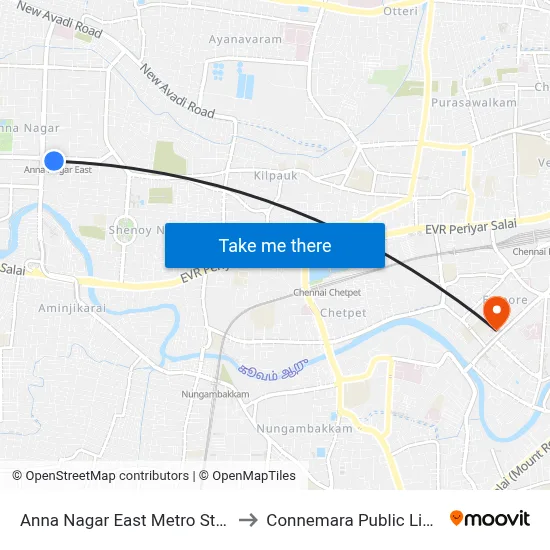 Anna Nagar East Metro Station to Connemara Public Library map