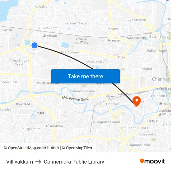 Villivakkam to Connemara Public Library map