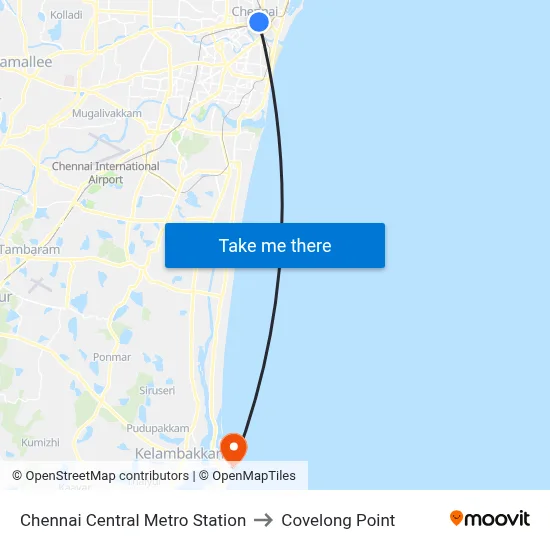 Chennai Central Metro Station to Covelong Point map
