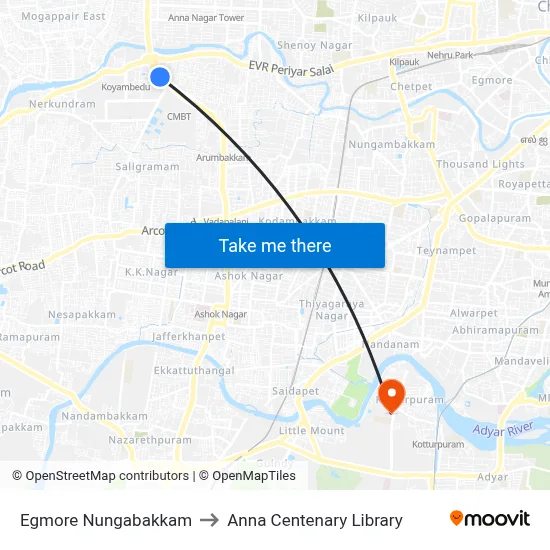 एगमोर नुंगाबक्कम to अन्ना शताब्दी पुस्तकालय map