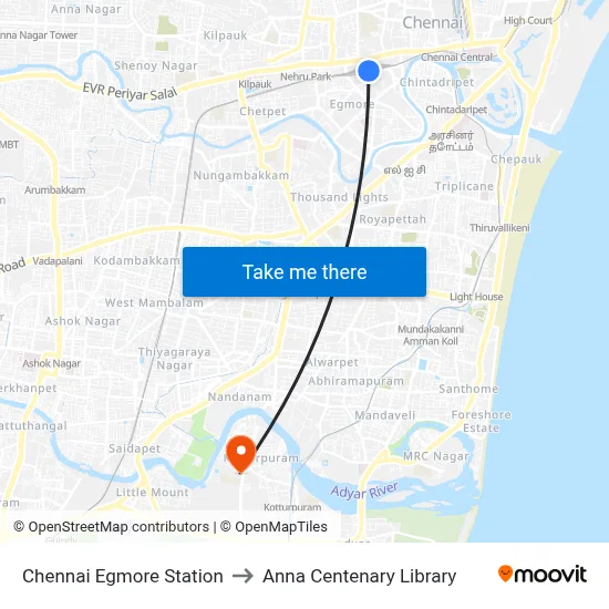 Chennai Egmore Station to Anna Centenary Library map