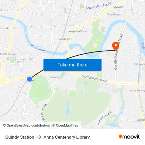 Guindy Station to Anna Centenary Library map