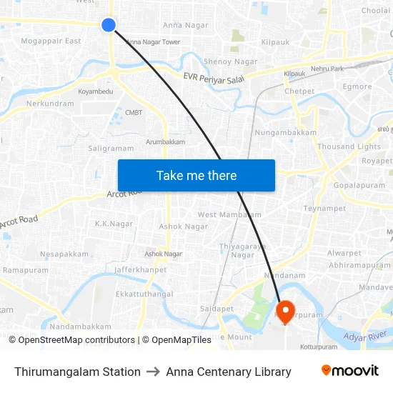 Thirumangalam Station to Anna Centenary Library map
