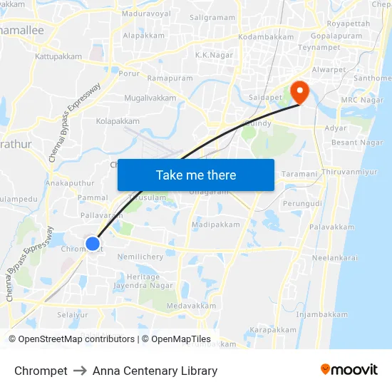 Chrompet to Anna Centenary Library map