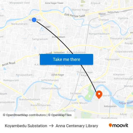 Koyambedu Substation to Anna Centenary Library map