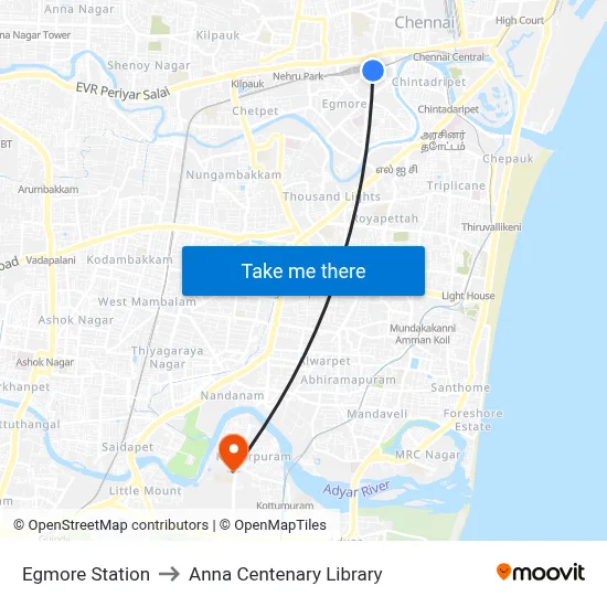 Egmore Station to Anna Centenary Library map