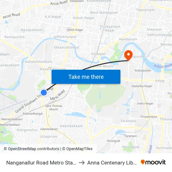 Nanganallur Road Metro Station to Anna Centenary Library map