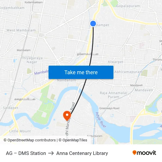 AG – DMS Station to Anna Centenary Library map
