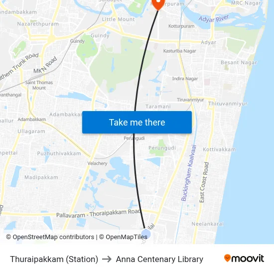 Thuraipakkam (Station) to Anna Centenary Library map
