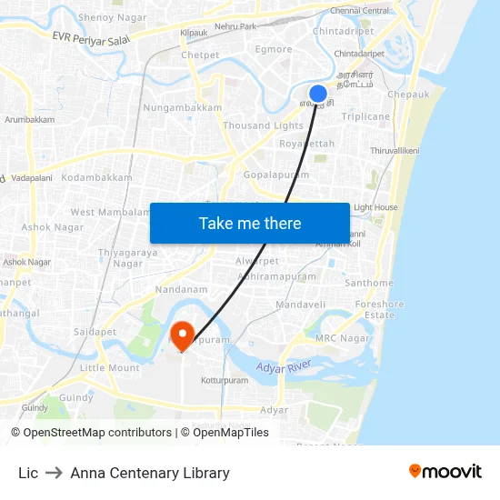 Lic to Anna Centenary Library map