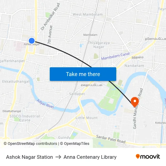 Ashok Nagar Station to Anna Centenary Library map