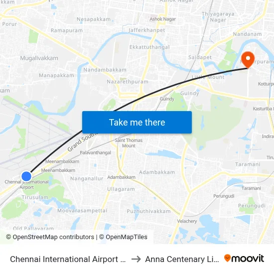 Chennai International Airport Station to Anna Centenary Library map