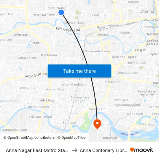 Anna Nagar East Metro Station to Anna Centenary Library map