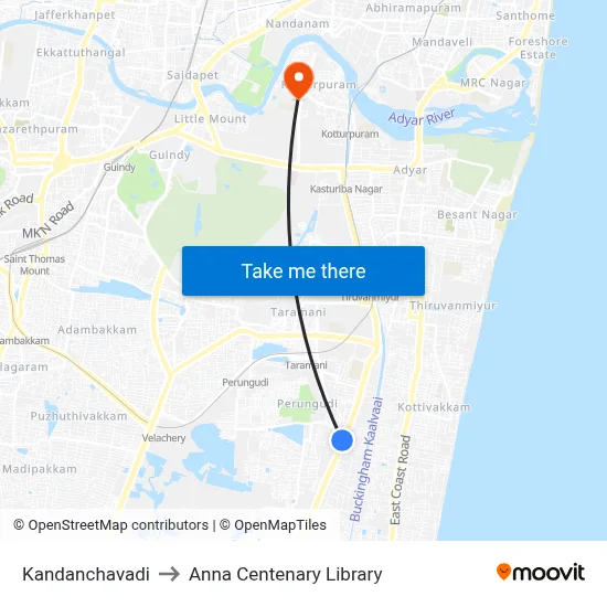 Kandanchavadi to Anna Centenary Library map