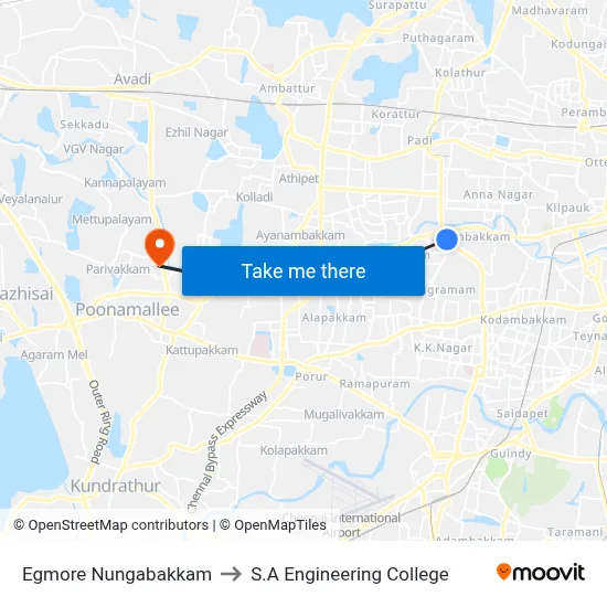 Egmore Nungabakkam to S.A Engineering College map